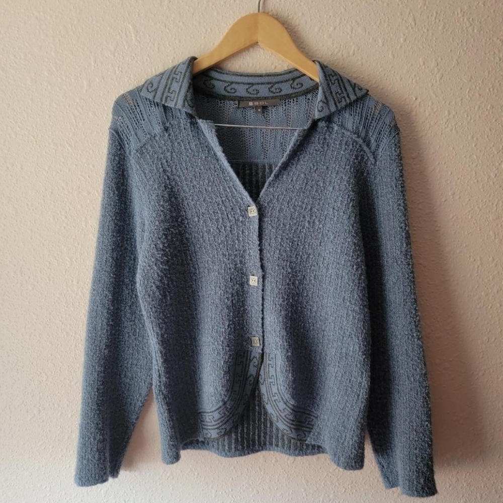 Sol Vintage Dusty Blue Baby Alpaca Wool Silk Cardigan Button Sweater Cozy Twee